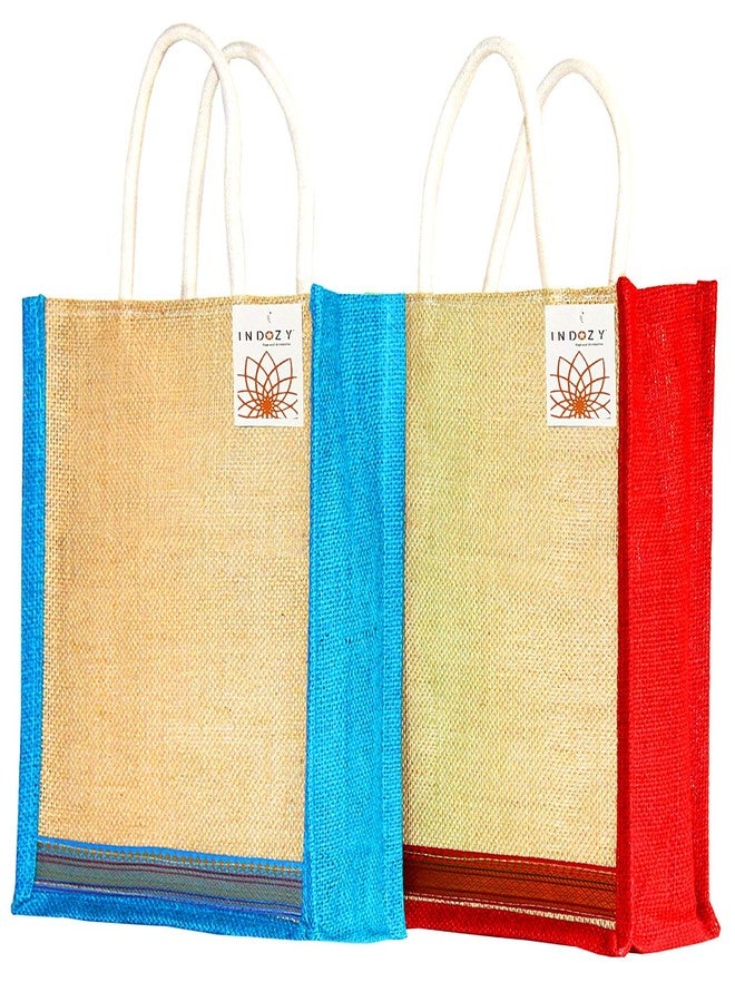 INDOZY Men's and Women's Jute Bag for Lunch Tiffin with Zip Plain Tote Combo (Multicolor) - Image 2